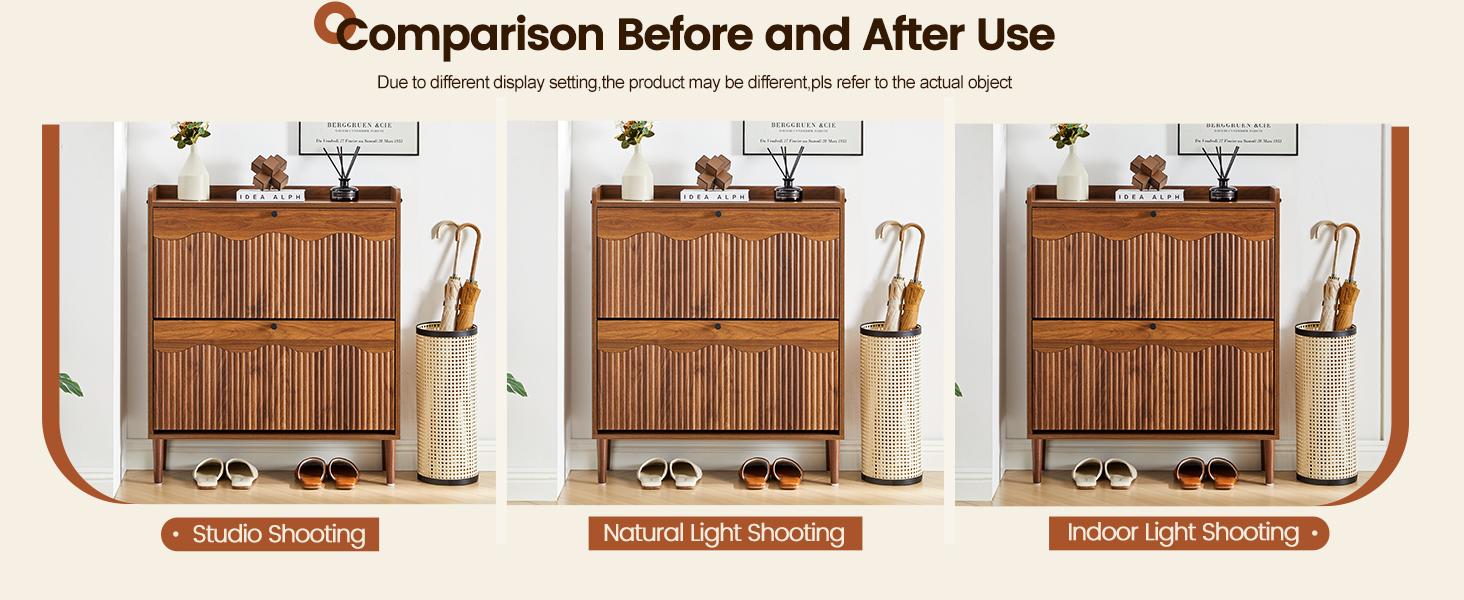 Giratree Wooden Fluted Shoe Cabinet with 2/3/4 Flip Drawers, Stylish Narrow Shoe Storage Organizer with Wave Design, Freestanding Entryway Shoe Rack for Hallway, Living Room Giratree Wooden Fluted Shoe Cabinet with 2/3/4 Flip Drawers, Stylish Narrow Shoe Storage Organizer with Wave Design, Freestanding Entryway Shoe Rack for Hallway, Living Room