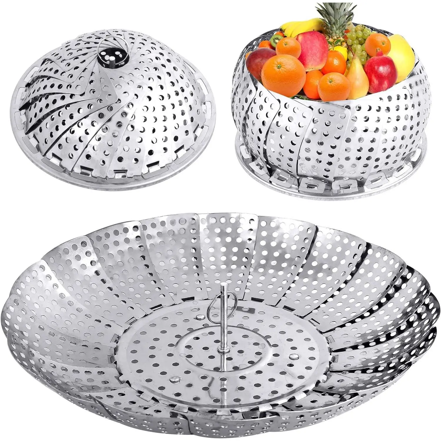 Veggie Vegetable Steamer Basket, Folding Steaming Basket, Metal Collapsible Stainless Steel Steamer Basket Insert, for Cooking Food, Expandable Fit Various Size Pot(5.3" to 8.6") YLYL Cookware Fruit