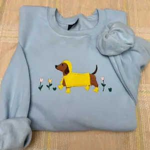 Spring raincoat Dachshund embroidered sweatshirt doggie cute dachshund dog embroidered sweatshirt