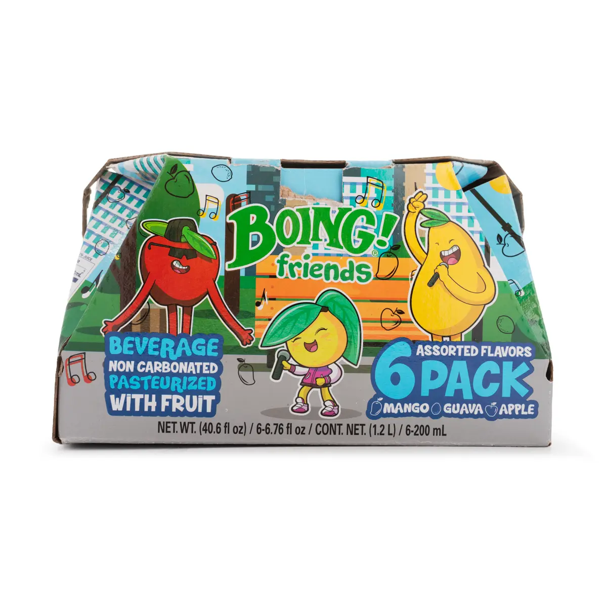 Boing Friends Juice 6 Pack - Triangulo - Assorted Flavors of Mango Guava & Apple - Non Carbonated Pasteurized Beverage - 6 Count Box