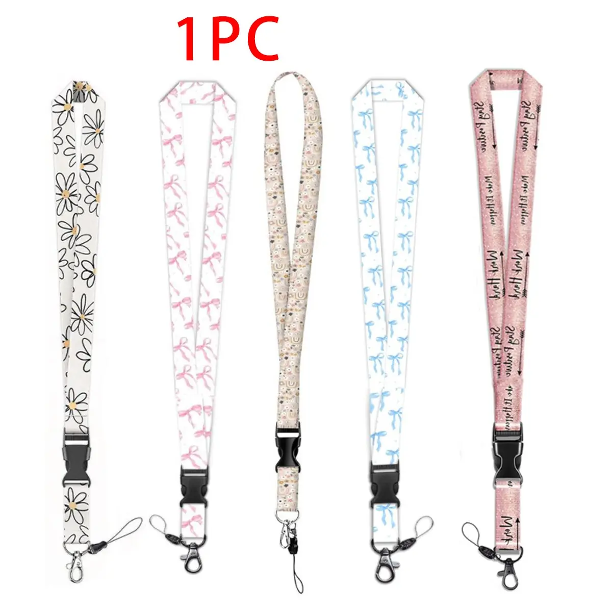 Flower/Bow Pattern Lanyard, Personalized Lanyard, Name Tag Lanyards, 1 Count Removable ID Card Holder Neck Strap, Lanyards With Id Holder, Identification Badges & Supplies for Office School Student Worker
