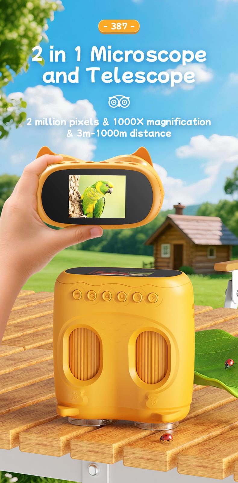 INSKAM Two-In-One Kids 4K Telescope&Microscope 3M-1000M Distance Telescope 1000X Magnification   Manual focus Camera Type-C Powered STEM Learning Tool Christmas Birthday Gifts for 3+ Boys Girls