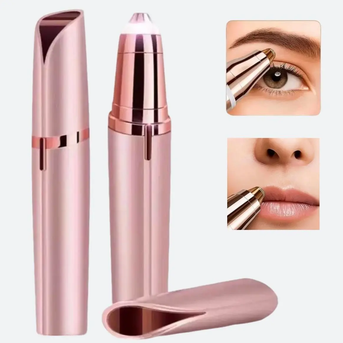 Eyebrow & Facial Trimmer: 2-in-1 rechargeable facial hair removal and eyebrow shaver — body razor with built-in rose gold design for Summervibes