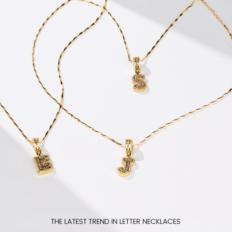 2 Pack Initial Letter Pendant Necklaces for Women 18K Gold Plated Alphabet Necklace with Adjustable 17''-19'' Chain Valentine's Day Jewelry for Women Girls Unisex Personalized Zircon Stones