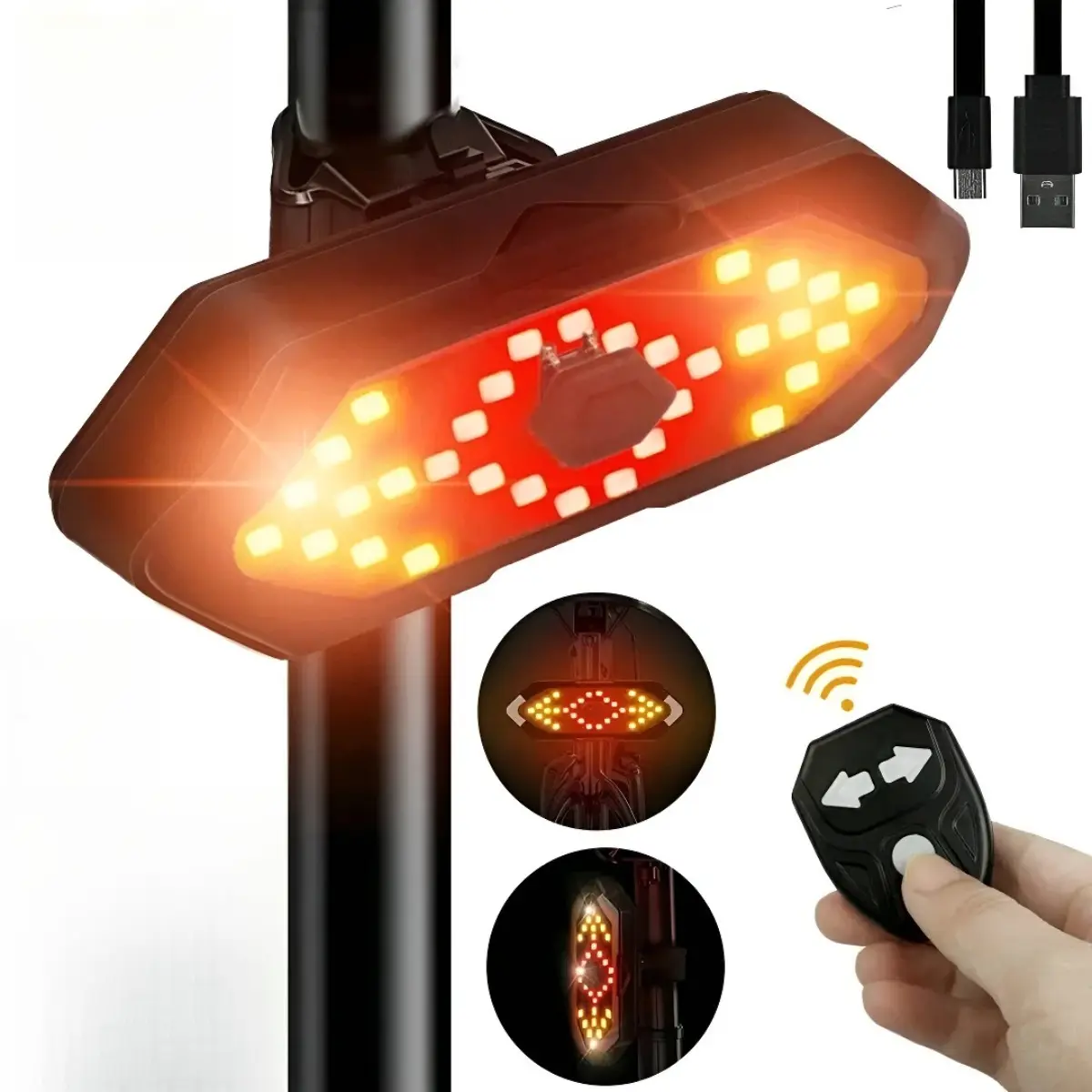 GZXIHTZ Bike Taillight with Turn Signals and Wireless Remote, USB Charging Brake Light for High Visibility with 120dB Horn and IPX4 Rating, Rechargeable, Waterproof, Compact Fit, Mountain/Road, Lights & Reflectors, Usb Charge, Night Riding, Mountain Bikes