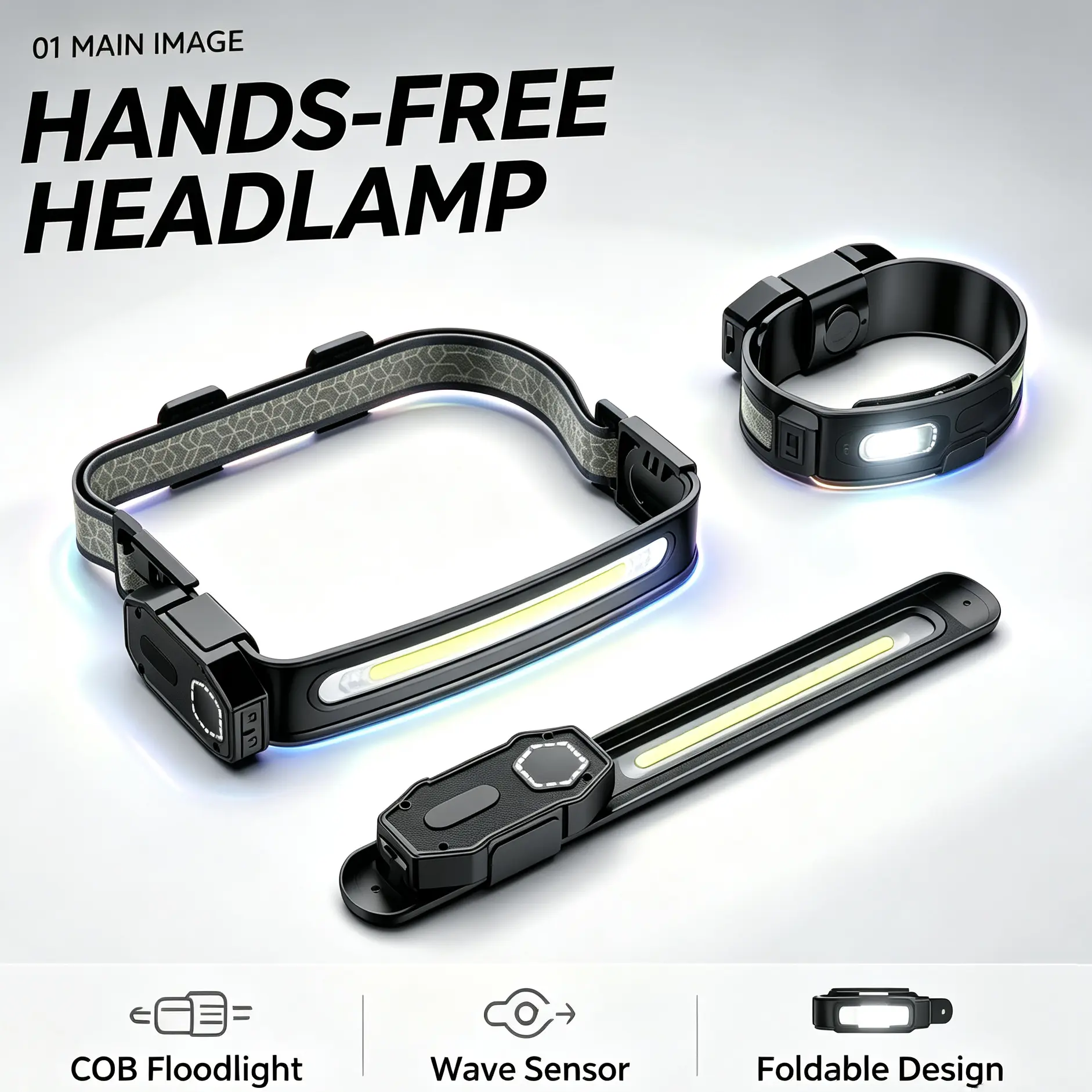 Built-in Motion Sensor Waterproof LED Headlamp, Lightweight Rechargeable Torch Suitable for Night Outdoor Scenes