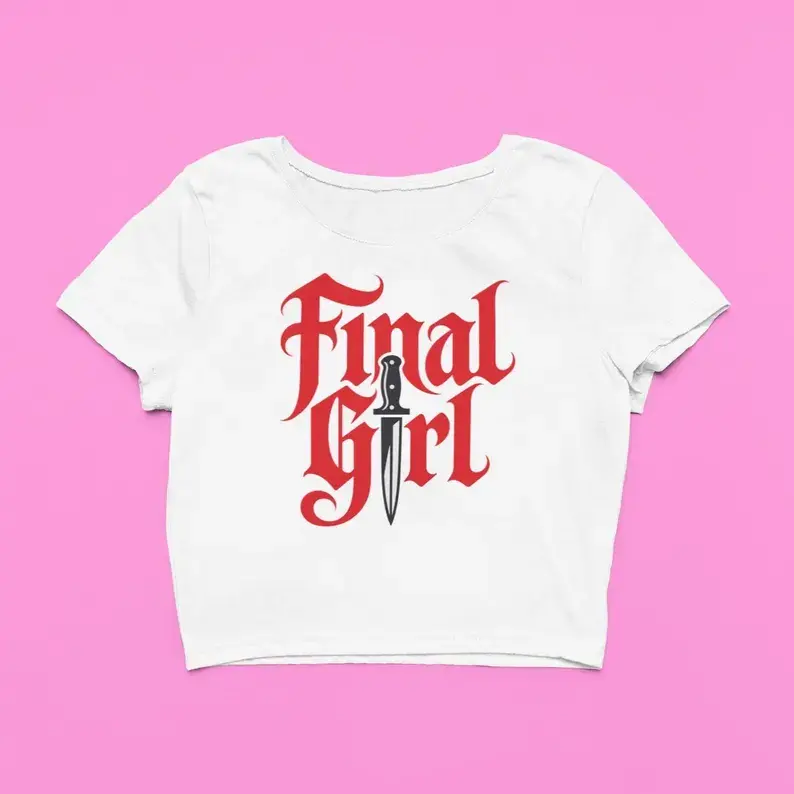 Final Girl Crop Top | Horror Movie Graphic Baby Tee, 90's Halloween Slasher Shirt, Soft Fitted Goth Graphic Top, Y2K Horror Gift For Her