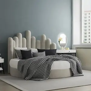 Scandinavian-Inspired Round Upholstered Wave Headboard Bed