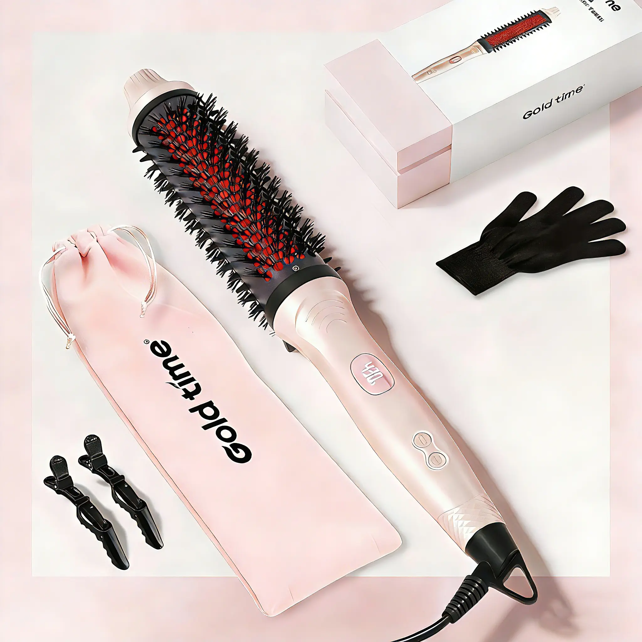 Goldtime Infrared Thermal Brush 1.65”, 100M Negative Ions 2-in-1 Curling & Straightening Round Brush, 6 Heat Settings, Dual Voltage Styler, Lightweight & Quiet, Auto Shut-Off, Elegant Gift Box for Women mothersdaygift