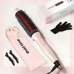 Goldtime Infrared Thermal Brush 1.65”, 100M Negative Ions 2-in-1 Curling & Straightening Round Brush, 6 Heat Settings, Dual Voltage Styler, Lightweight & Quiet, Auto Shut-Off, Elegant Gift Box for Women mothersdaygift