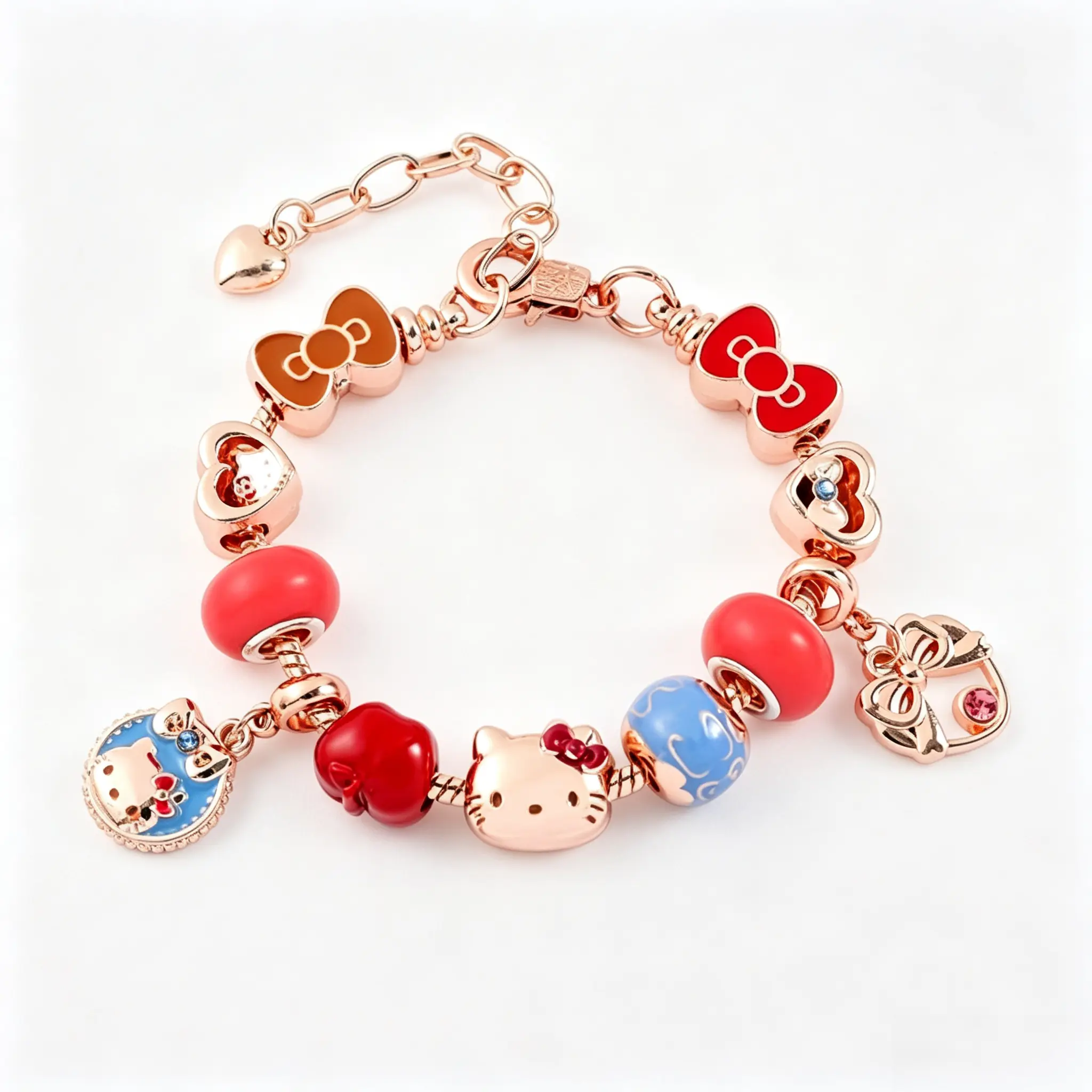 Sanrio Hello Kitty Apple‑Shaped Beaded Bracelet Elastic Stretch Bead Jewelry Gift for Girls Women