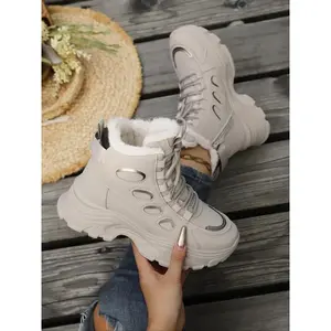 Women's winter snow boots, lace-up short boots, with fleece lining, designed for warmth and anti-slip, suitable for outdoor activities and hiking, comfortable and fashionable daily wear shoes, perfect for casual occasions.