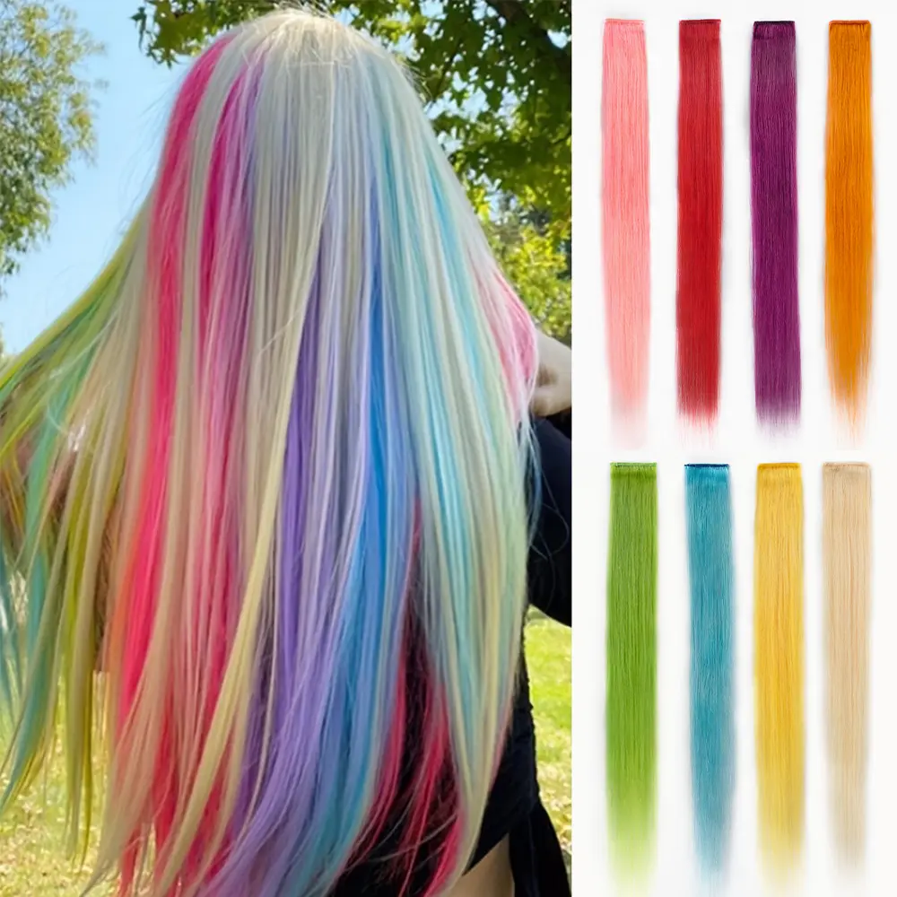 2pcs/pack 100% Human Hair Colored Clip In Hair Extensions 18inch Straight Hairpieces Red/Blue/Pink/Purple/613/Yellow/Orange/Green Color New Fashion Hair Replacement Hair Weft Clips Hair #Summervibes#DealsForYouDays