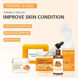 Turmeric Care Kit, 6 Counts/set Including Soap and Cleansing Pad & Mousse Cleanser &  Counts Essential Oil & Peel Off Mask & Soap Bag, Care Kit for Women & Men Christmas gifts