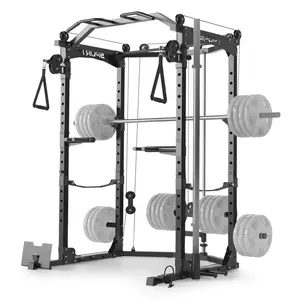 2000LBS Power Cage for Home Gym with Pulley Cable System, Multi-Functional Squat Rack with LAT Pulldown & Attachments for Full-Body Strength Training,Black