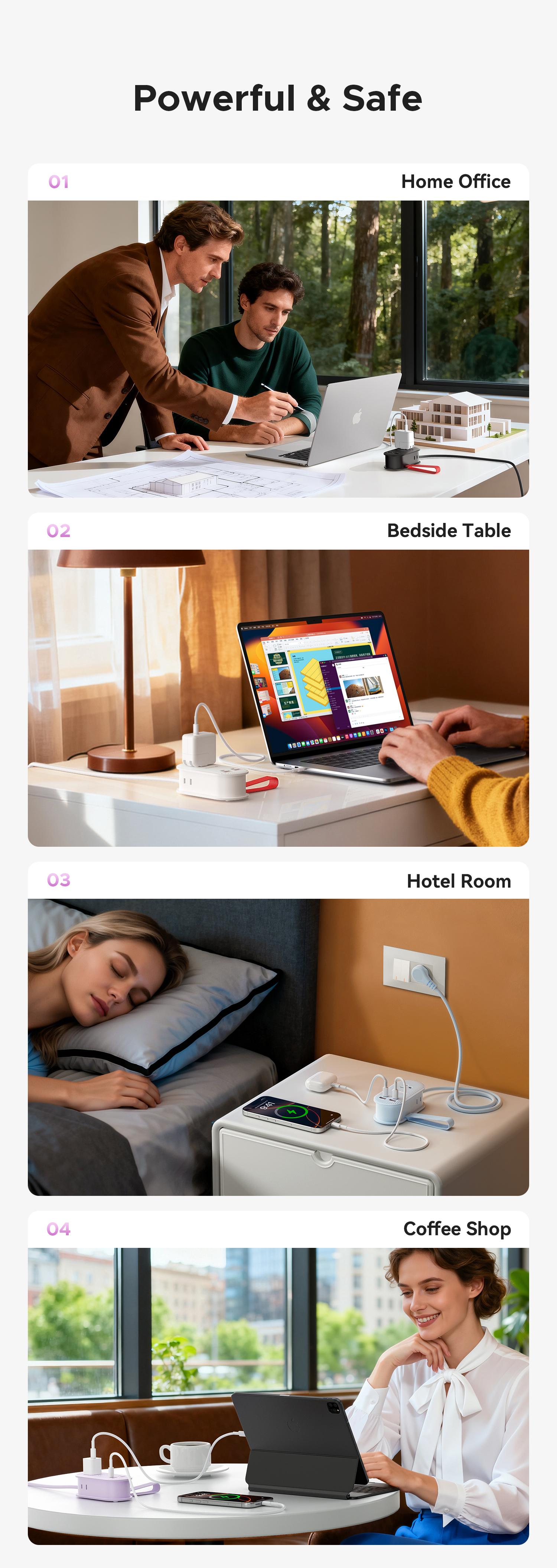 ORICO Upgraded 7-in-1 Travel Power Strip,2 Outlets & 4 USB Ports (2TYPE-C+2USB-A), 65W Fast Charging, Compact for Cruise, Hotel, Dorm, and Travel Essentials- TK