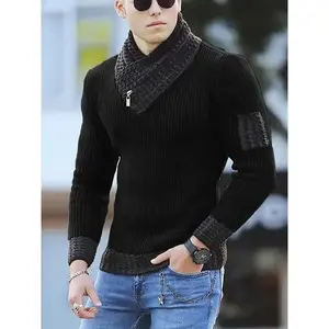 Men's sweater pullover long sleeved fashionable urban scarf high neck men's knitted sweater