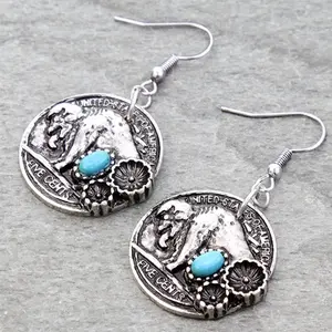 Western Buffalo Coin, dangle earring