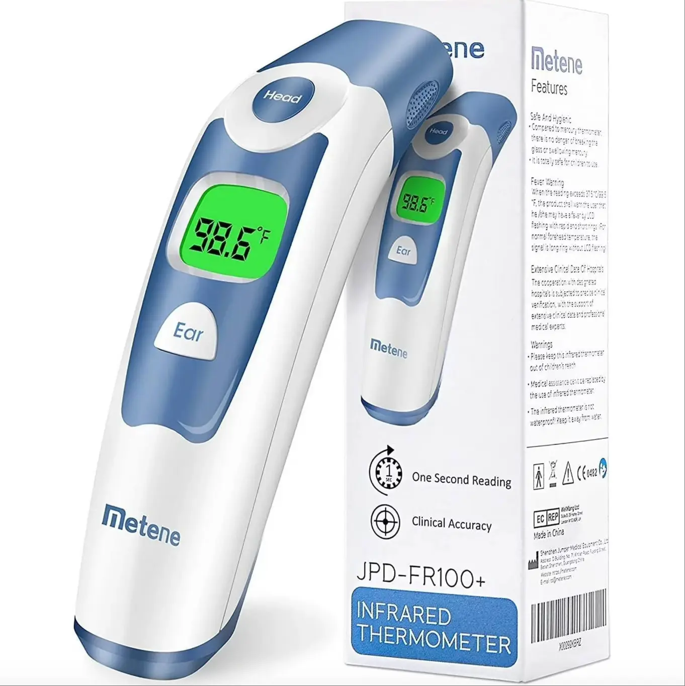 2-in-1 Digital Thermometer - Instant 1s Forehead & Ear Infrared Reading for Baby, Kids & Adults, Fever Alarm & 20-Reading Memory Recall