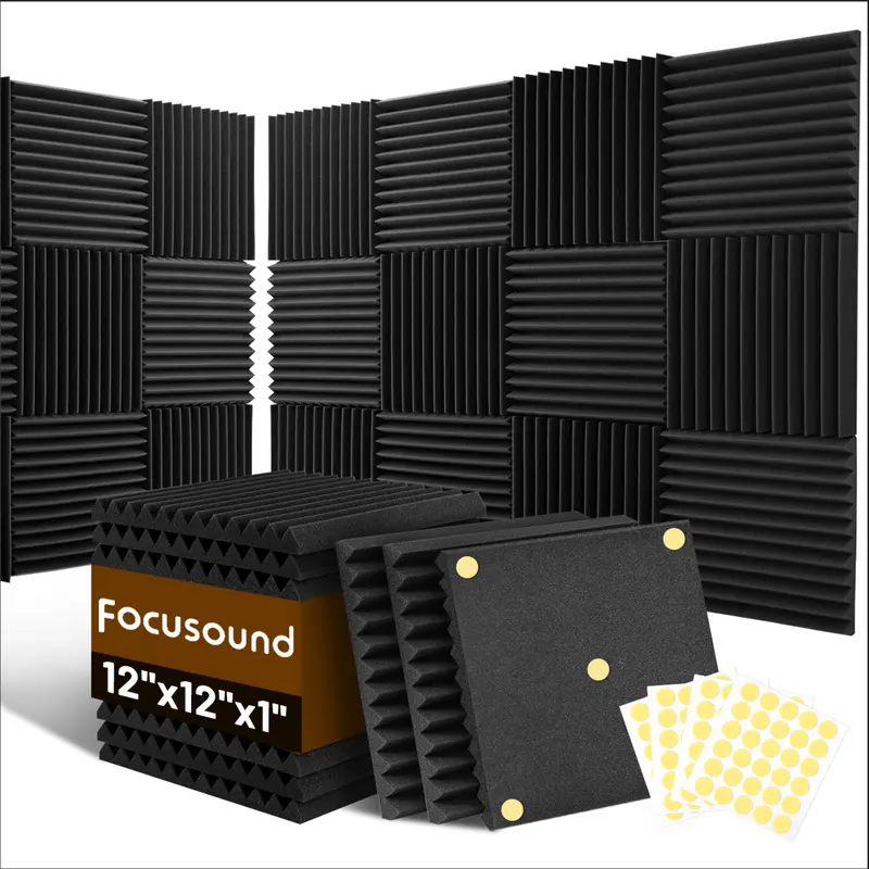 Acoustic Foam Panels 1" x 12" x 12" Sound Proof Foam Panles Soundproofing Noise Cancelling Wedge Panels for Home Office Recoding Studio with Double-Side Adhesive