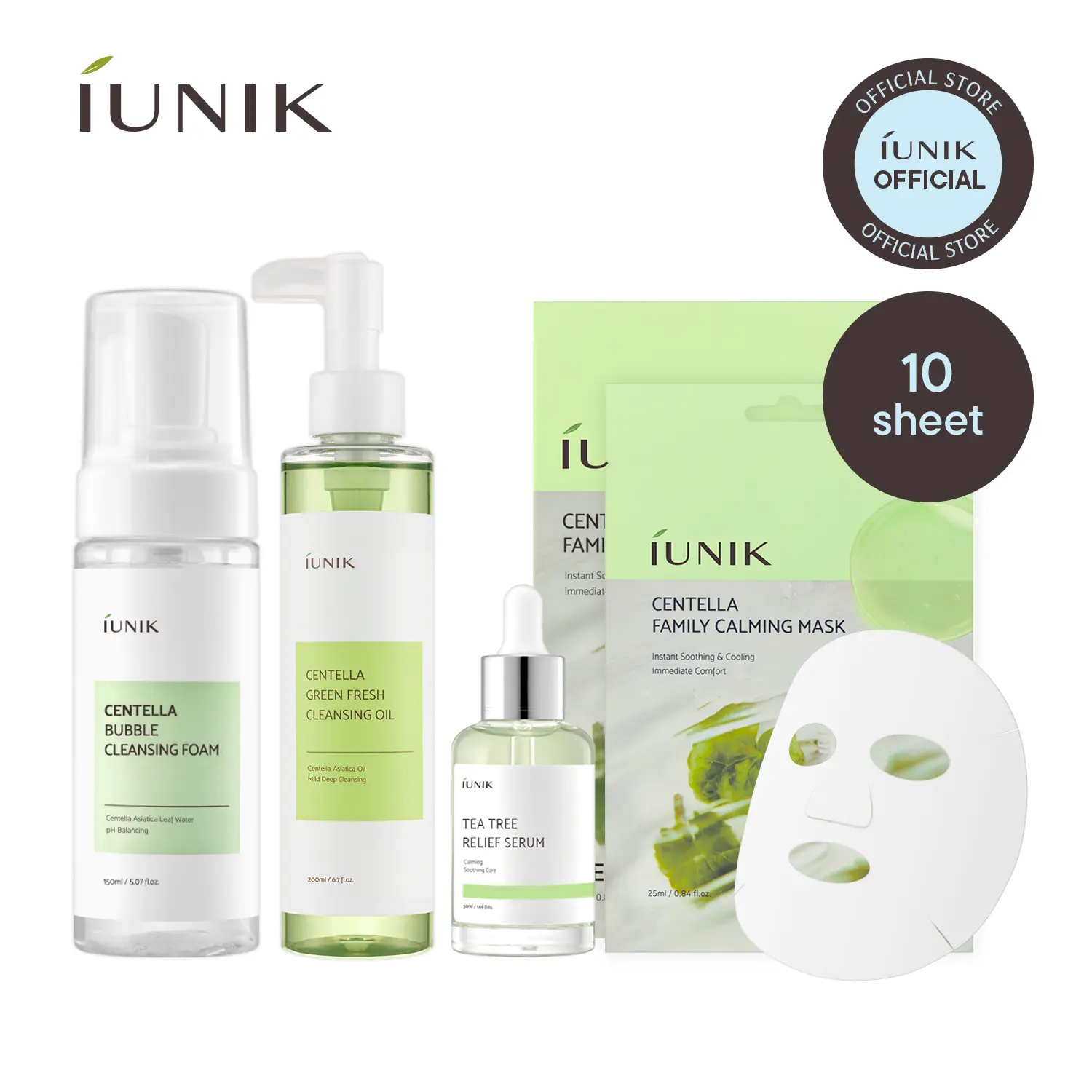 [IUNIK Official] All-in-one Deep Calming Set | Tea Tree Serum + Centella Family Calming Mask + Centella Bubble Foam + Centella Cleansing Oil