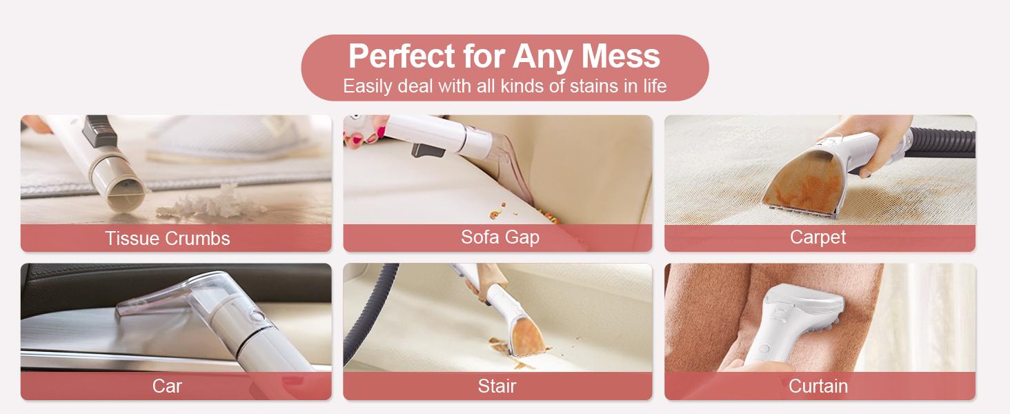 Upholstery Carpet Cleaner, MUJERBAY 12Kpa Portable Spot and Stain Cleaner, Easy Move with Universal Wheels & Handle, 1.18-inch Deep Cleaning Machine for Couch, Stairs, Car and Pet Messes. Red