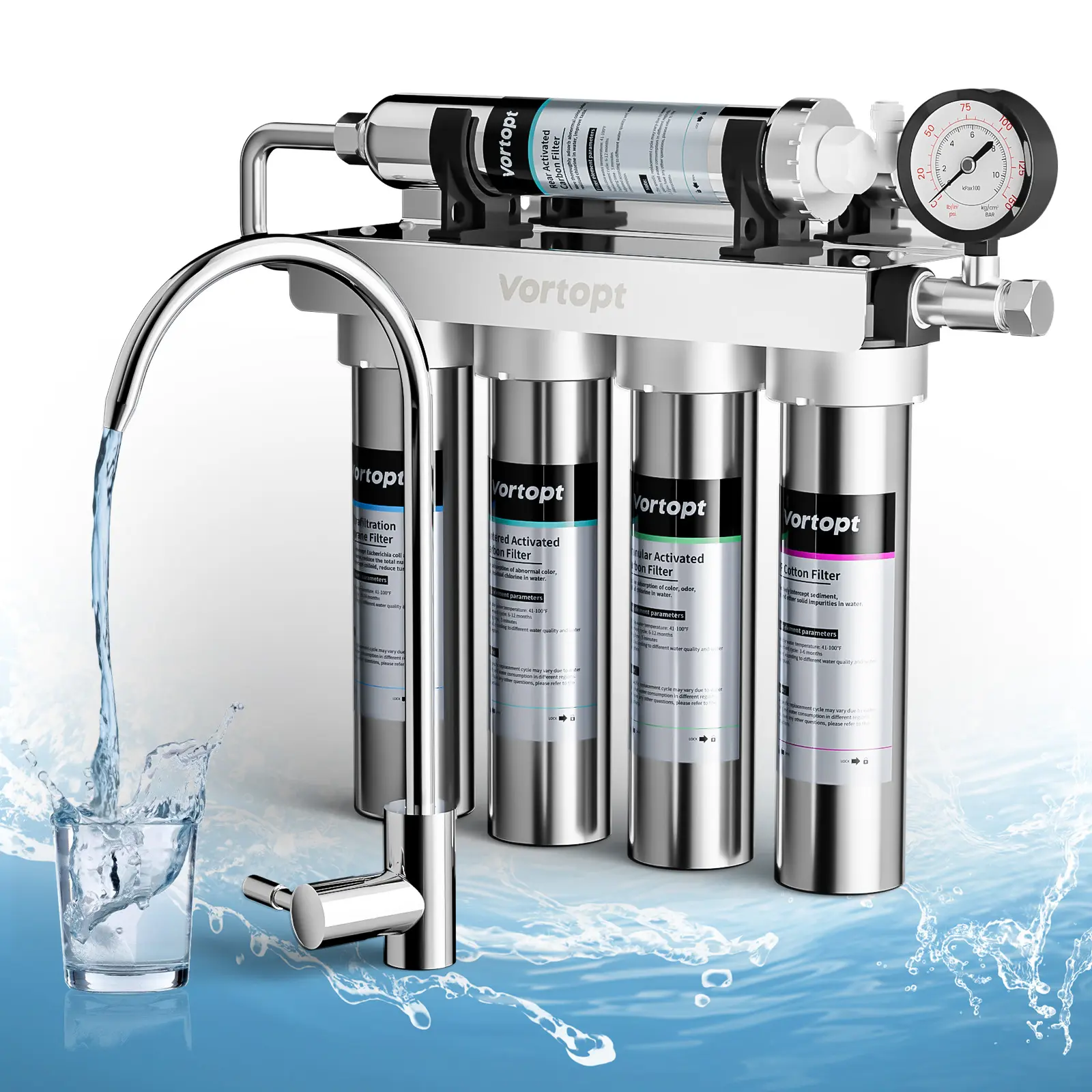 Vortopt Model U1 stainless steel ultrafiltration water purifier, 5-stage water filtration system, reduce heavy metals,bad taste and odors, real-time water pressure monitoring filtration,home essentials tiktokshopbacktoschool
