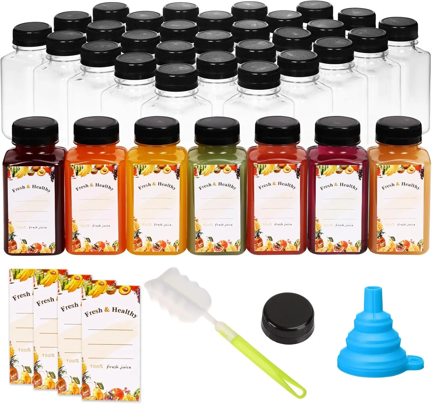 36 count 8oz Juice Bottles, Plastic Bottles with Lids,  Clear Containers with Caps for Juicing, Smoothie and Other Beverages