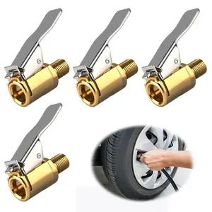 4-Pack Air Chuck Quick Connect, Brass Tire Air Chuck with Clip Adapter Compatible with Schrader Valve, No Leakage Tire Inflator Nozzle Adapter, Unscrewed Connection Converted to Locking Connection