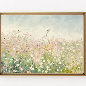Vintage Landscape Wall Art | Wildflower Fields Print| Nursery Decor | Frameless Poster D