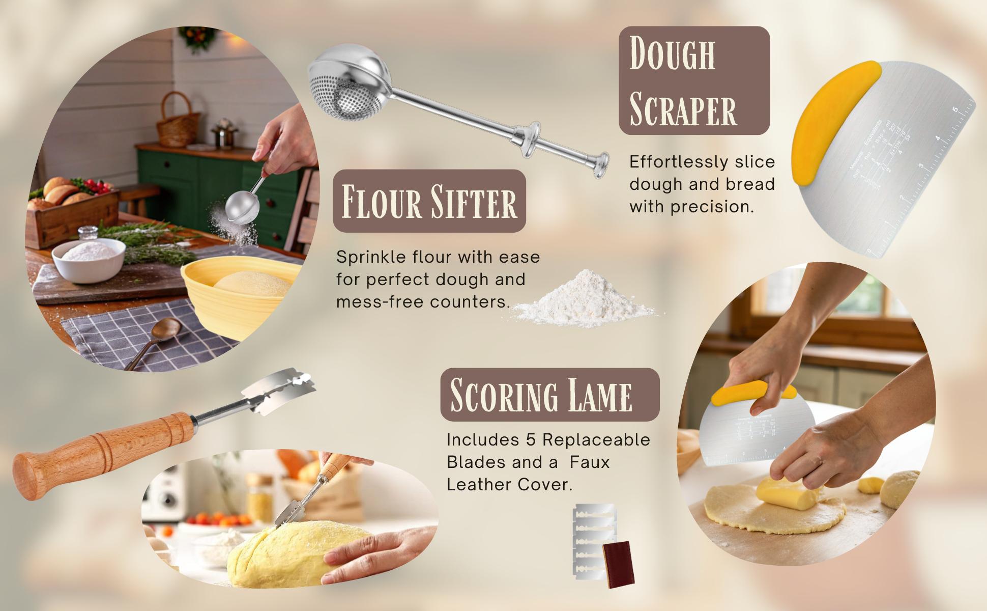 Sourdough Starter-To-Loaf Kit, Premium Silicone Oval & Round Bread Proofing Basket Set, Easy Baking Instructions, Complete Sourdough Kit, 34oz Sourdough Starter Jar With Accessories, Silicone Spatula, Danish Whisk, Dough Scraper, Scoring Knife, Bread Bags