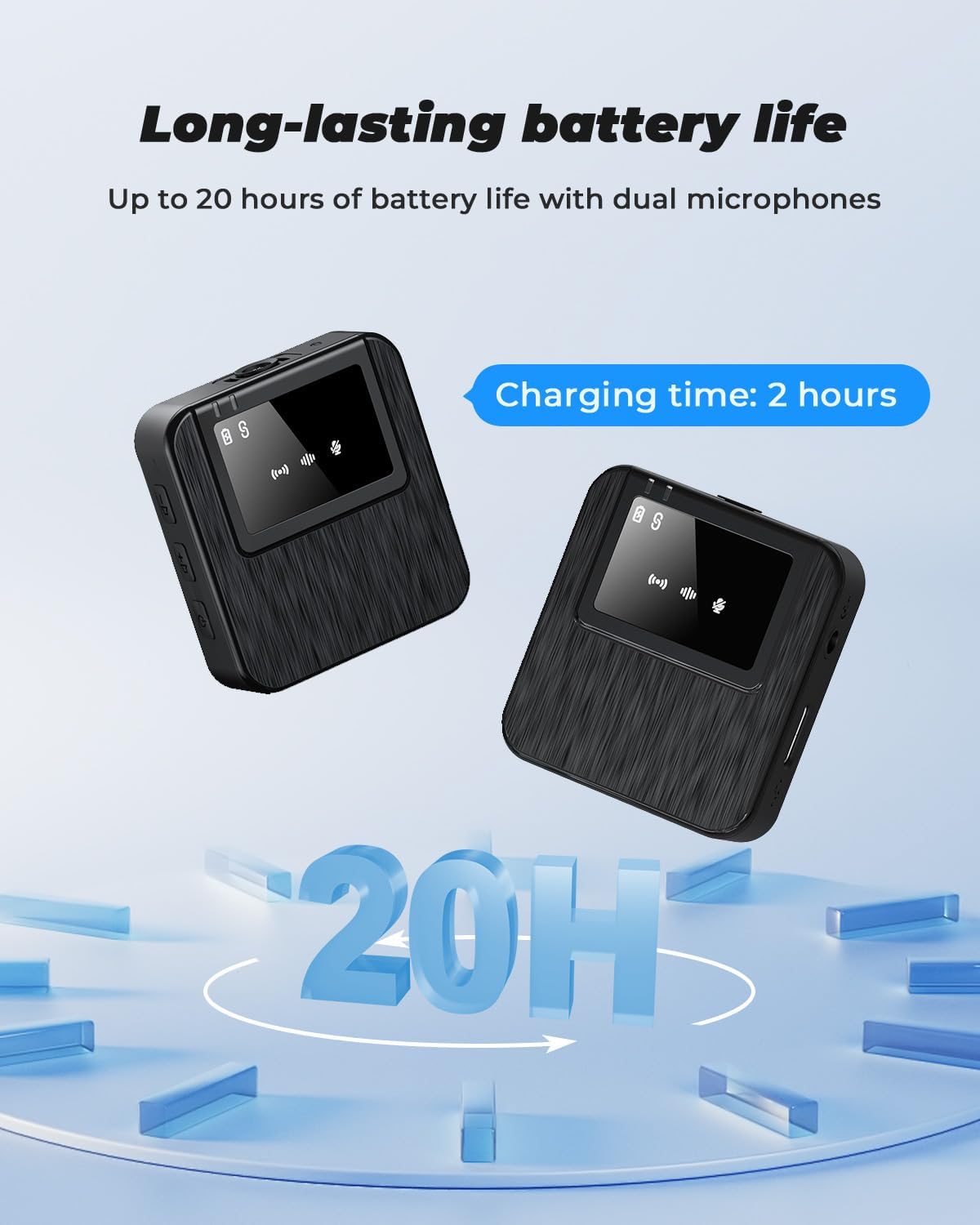 3-in-1 Compact Wireless Microphone for iPhone, Android, Camera: 20H Battery, 328FT Range, Mini Microphone for Video Recording, Noise Canceling for Content Creators, Power Conditioners