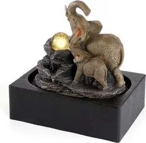 WICHEMI Water Fountains Indoor Waterfall Fountain Tabletop Fountain Water Feature Indoor Zen Garden Elephant Fountain with LED Warm Light for Home and Office Indoor Spaces Decor
