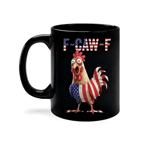 F-Caw-F Chicken Funny Humor Mug, Crazy Rooster, Sarcastic Farm Animal Cup, Adult Humor Rooster Mug Matte Black Coffee Mug