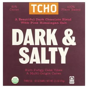 TCHO Dark & Salty, Dark Chocolate with Pink Himalayan Salt, 81% Cacao, 3 Bars, 0.83 oz Each