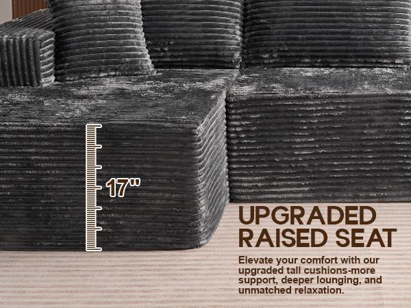 【3 Packages Shipping】HOOOWOOO 135 Inch Cloud Sectional Couches for Living Room, U Shaped Modular Sectional Sofa No Assembly, Plush Corduroy Large Floor Couch Set with Deep Seat(Gray)