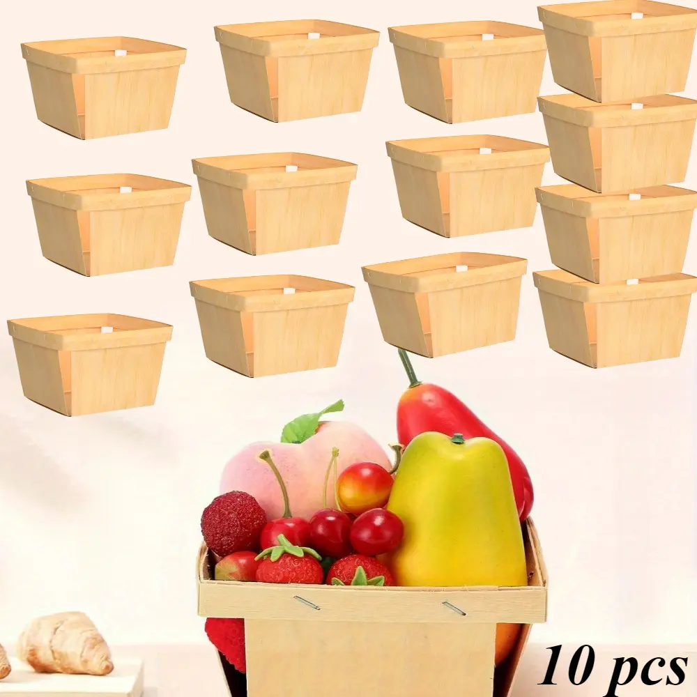 10 Pack Wooden Gift Baskets 4 inch Berry Baskets Bulk Square Vented Wood Boxes Empty Wooden Baskets for Father Day Gifts, Picking Fruit, Arts, Crafts and Decor