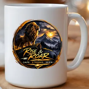 Rise & Roar Lion Mug | 11oz & 15oz Coffee Mug + 15oz Magic Color Changing Mug | Motivational Lion Coffee Cup | Safe Strong Seen