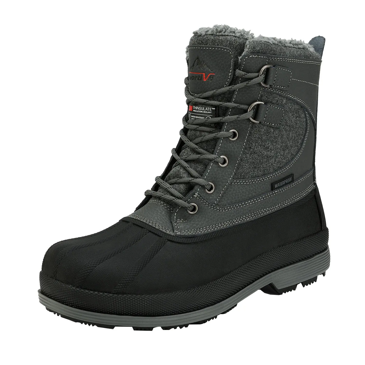 NORTIV 8 Men's Leather Snow Boots - Waterproof, Insulated, Plain, Round Toe, Slip Resistant Winter Work & Outdoor Footwear with Synthetic Toe Cap, Anti-Slip Rubber Sole, Outdoors tiktokshopbacktoschool, Thermolite Insulation, Cuban, 13 In, Warmth Down To,