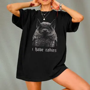 I Have Rabies Bat Shirt T-shirt, Grunge Y2k Vintage Shirt, Unhinged Meme, Weird Dark Humor, Graphic Tee, Unisex Shirt