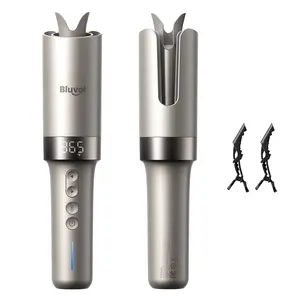 Bluvol Cordless Automatic Portable Rotating Curling Wand for Beach Waves, Dual Voltage, Rechargeable & Travel-Friendly, Safe Tangle-Free Curler, Gift