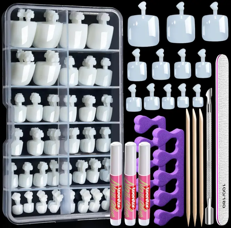 Teenitor 120pcs Natural Toe Nail Press ons, Press On Toenails for Women with Nail Glue, Toe Nail Tips Toe Press on Nails Fake Toenails Toe Tips