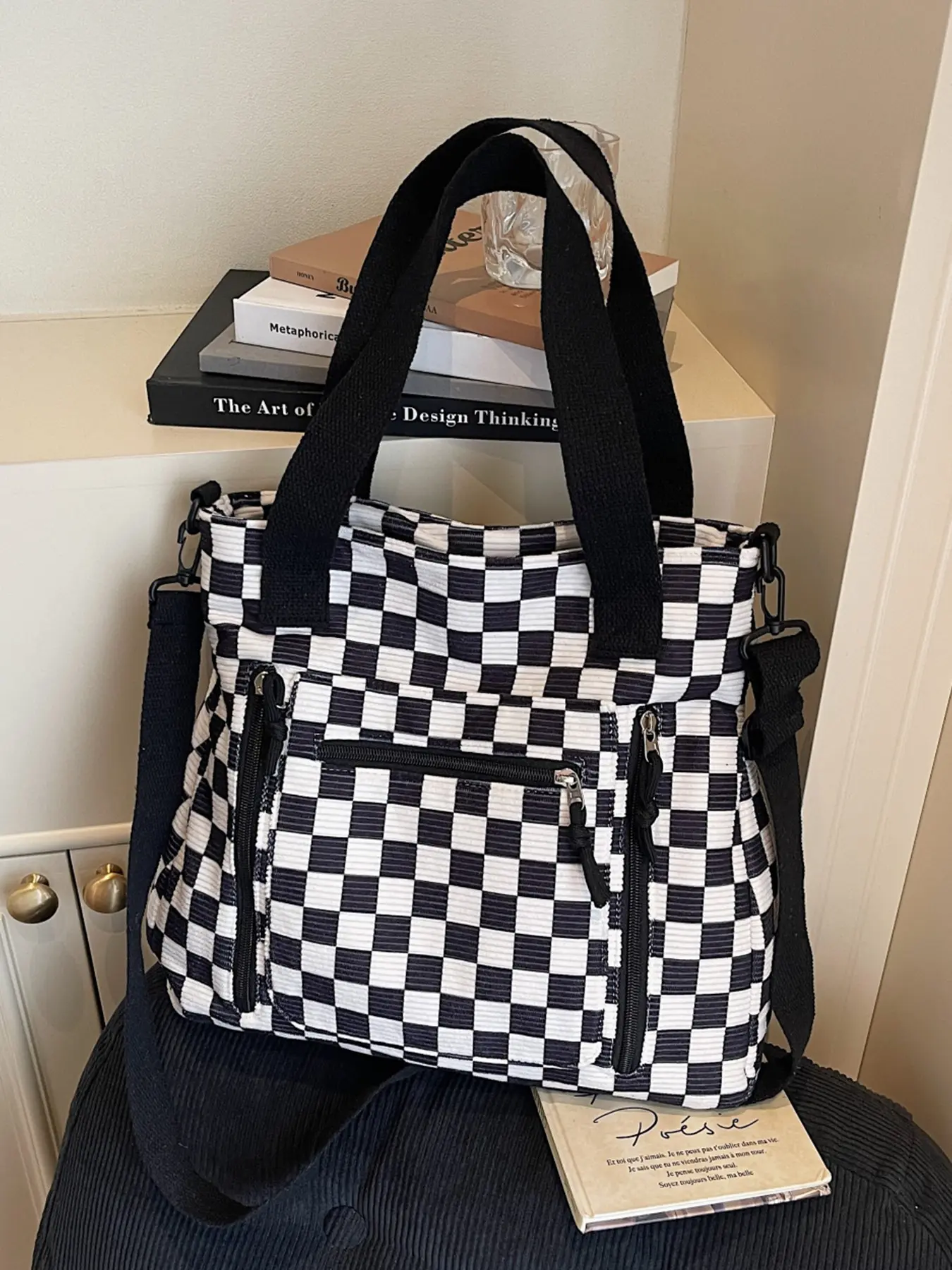 1pc  Tote bag, lightweight design women's shoulder bag, grid fashion, Casual Trendy Bag, versatile, personalized and trendy, Stylish tote bag, suitable for college students' campus travel, work commuting, shopping, portable women's tote bag