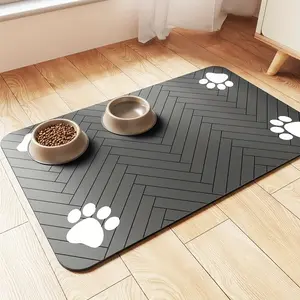 Premium Striped Gray Pet Feeding Mat – Ultra-Absorbent, Waterproof, Portable & Non-Slip for Mess-Free Dog & Cat Meals