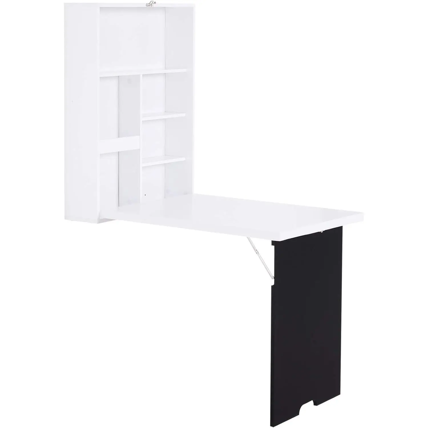 Crestholm Wall-Mounted Foldable Desk with Blackboard, 23.5" Floating Fold-Out Writing Table with Shelves, Folds to 6.5" Flat, 66 lb Capacity, 4.9 Stars for Small Space, Dorm, Home Office
