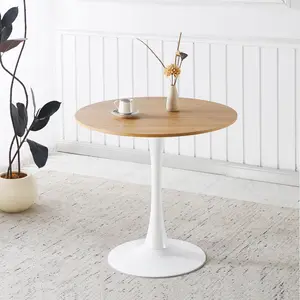 31.5"OAK COLOR TOP Tulip Table Mid-century Dining Table for 2-4 people With Round Mdf Table Top, Pedestal Dining Table, End Table Leisure Coffee Table