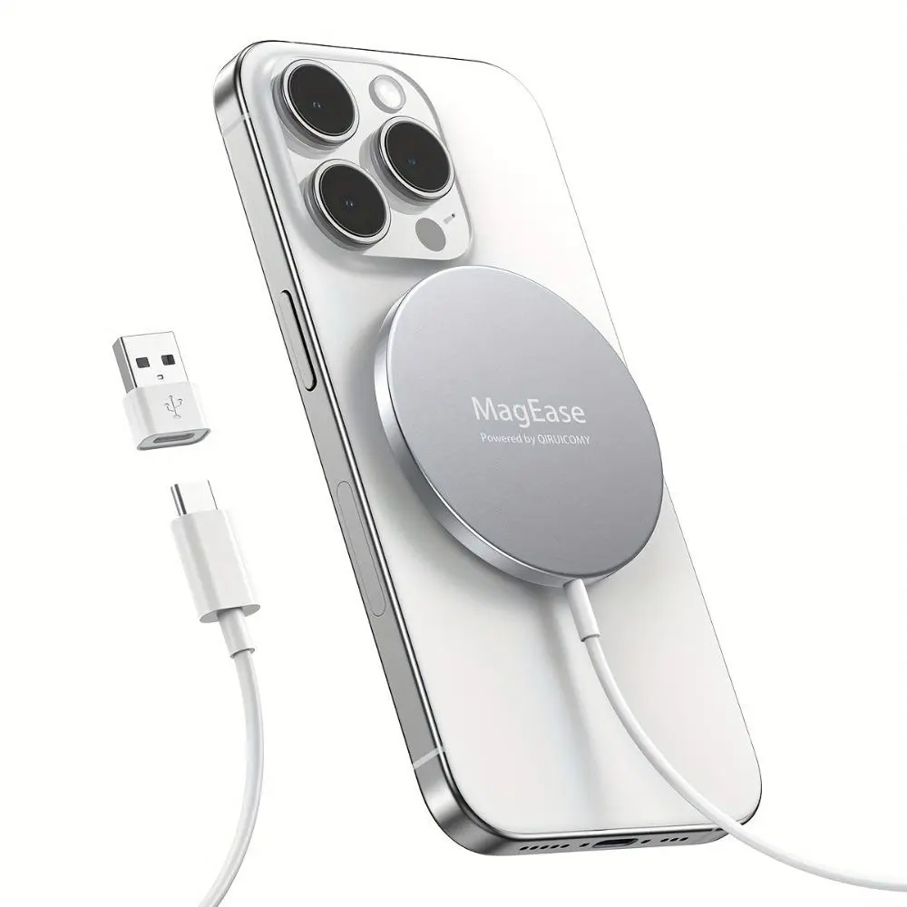 15W Magnetic Portable Charger for iPhone - Phone Accessories with USB-C Cable, USB-A Converter, Magsafe/Qi Magnetic Snap On Wireless Charging Adapters, Compatible with iPhone 17/16/15/14 Series & AirPods 3/2/Pro, Magsafe Compatible Adapters, Cellphone, El