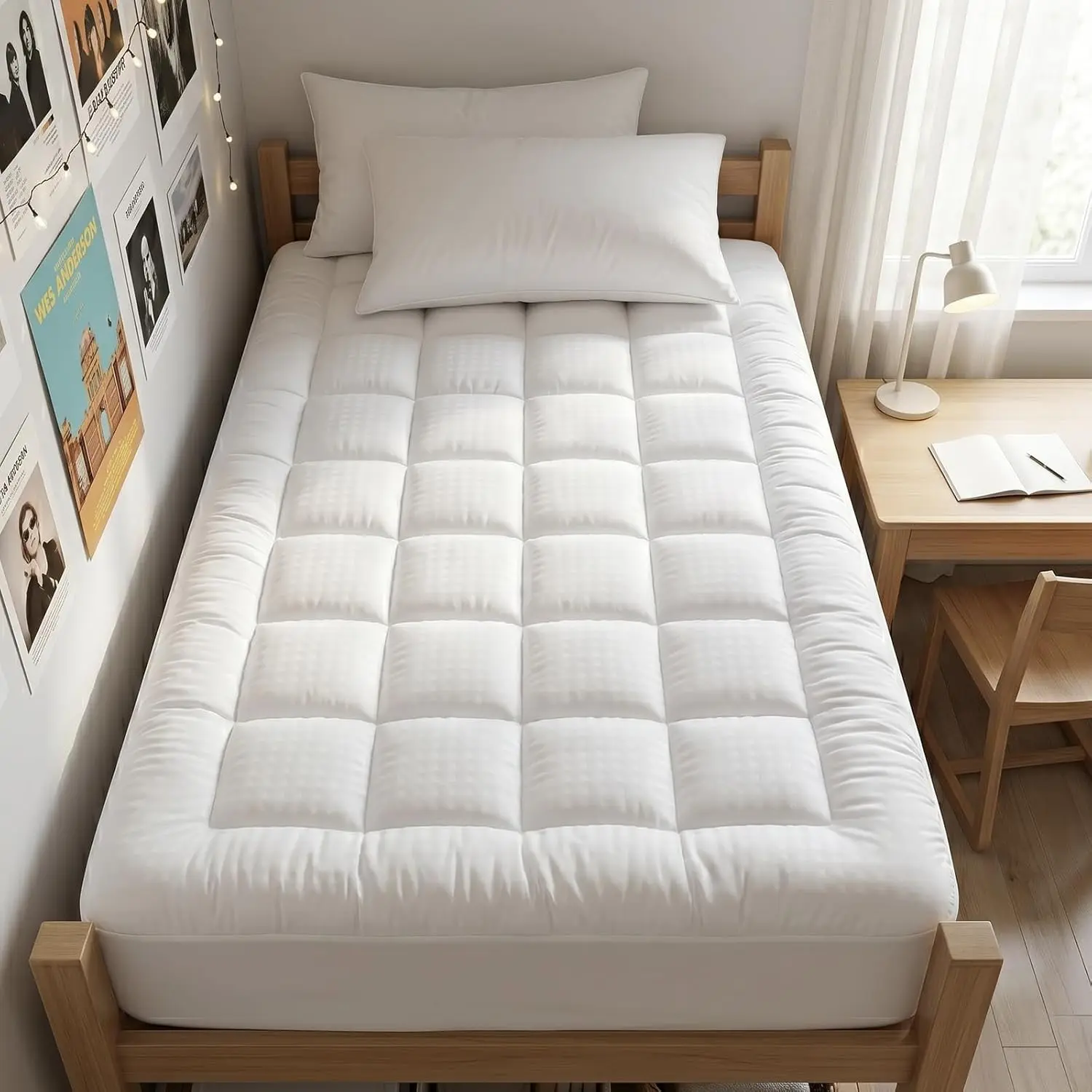 【Back to school】Twin XL Mattress Pad Pillow Top Quilted Fitted Mattress Cover/Protector Extra Long Cotton Top 8-21" Deep Pocket Cooling Mattress Topper (39x80 Inches, White)
