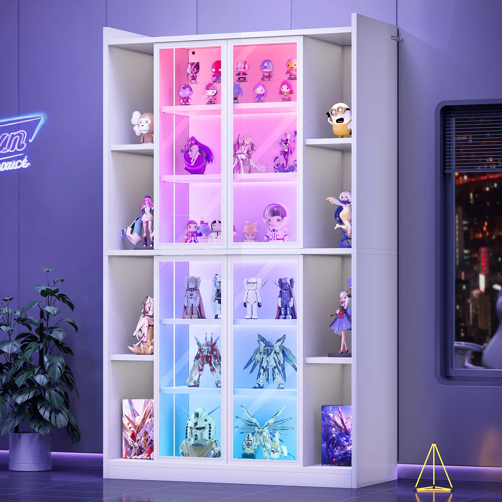 Sedeta 64" Acrylic Glass Display Curio Cabinet with Glass Doors - 6-Tier Tall Furniture, LED Lights, Adjustable Shelves, Modern Glam Aesthetic, Easy Assembly, Living Room/Office Decor, Room Decor, Living Room Decor,dorm essentials,home decor