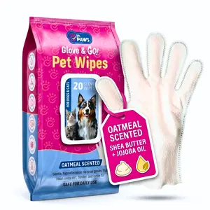 Dr. Paws: Glove & Go! Oatmeal Scented Pet Wipes for Dogs & Cats - 20 Gentle Hypoallergenic No-Rinse Wipes for Quick Clean-Ups & Daily Grooming